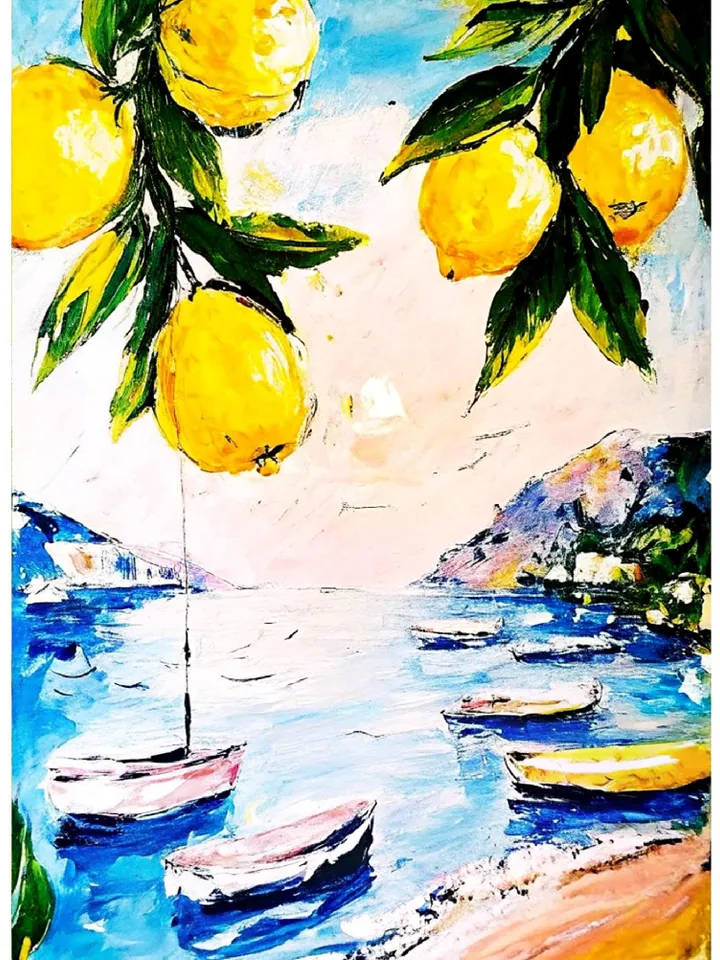 Lemon Tree Painting Courtyard Original Art Impasto Oil Painting Italian Landscape mall Art Unique Original Oil Painting Modern Art 7x5