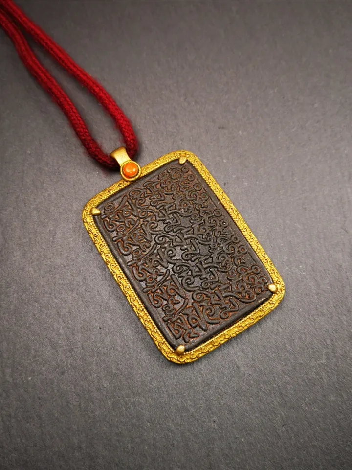 Gandhanra Handmade Tibetan Buddhist Amulet,Om Badge Pendant, Mantra of Om Mani Padme Hum, Made of Copper,2.52"