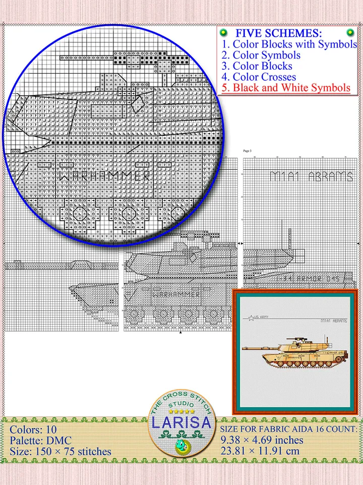 M1 Abrams Cross Stitch Pattern | The Abrams Main Battle Tank