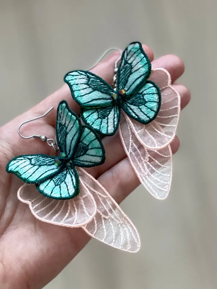 Machine embroidery design butterfly earrings Digital embroidery pattern Floral motif 3D embroidery chart butterfly embroidery design