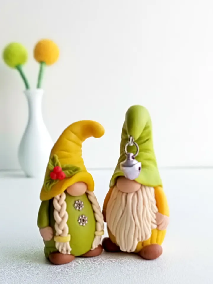 Shelf sitter gnomes/Miniature fairy garden couple gnome/Polymer clay gnomes/Potted plant decor/Fairy Garden for Parents