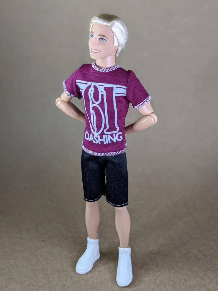 Red wine printed T-shirt for 12-inch fashion male dolls