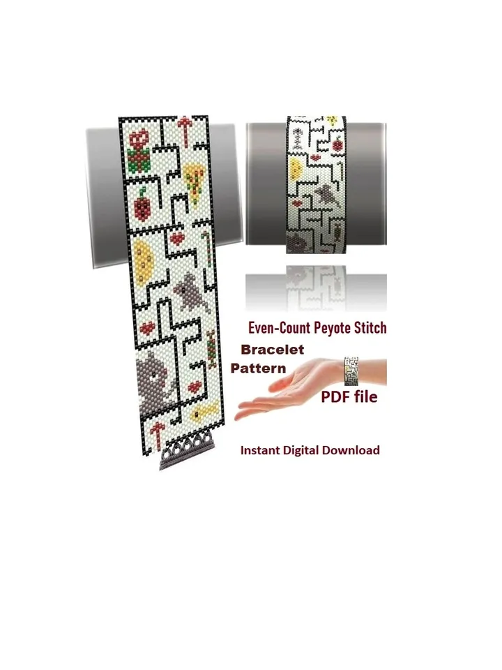 Mouse Maze Cuff Bracelet, Even Count Peyote Stitch Bead Pattern Bracelet, Miyuki Delica or Czech Preciosa, Instant Download