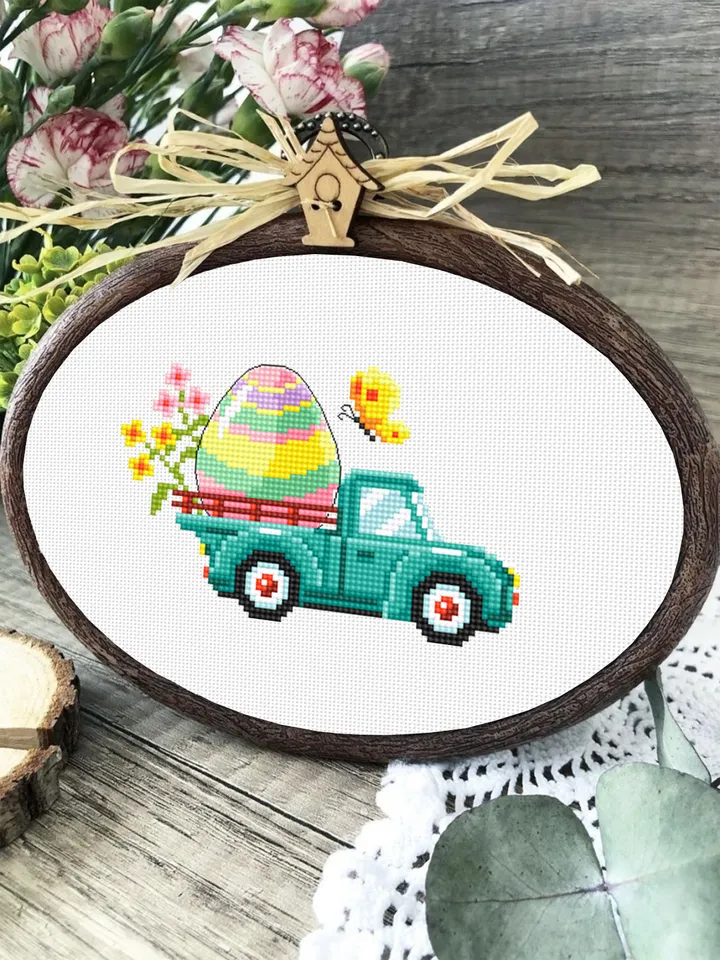 Vintage truck cross stitch pattern PDF download Set of 5 farmhouse truck pattern digital PDF, Small cross stitch chart, Holiday decor #T35