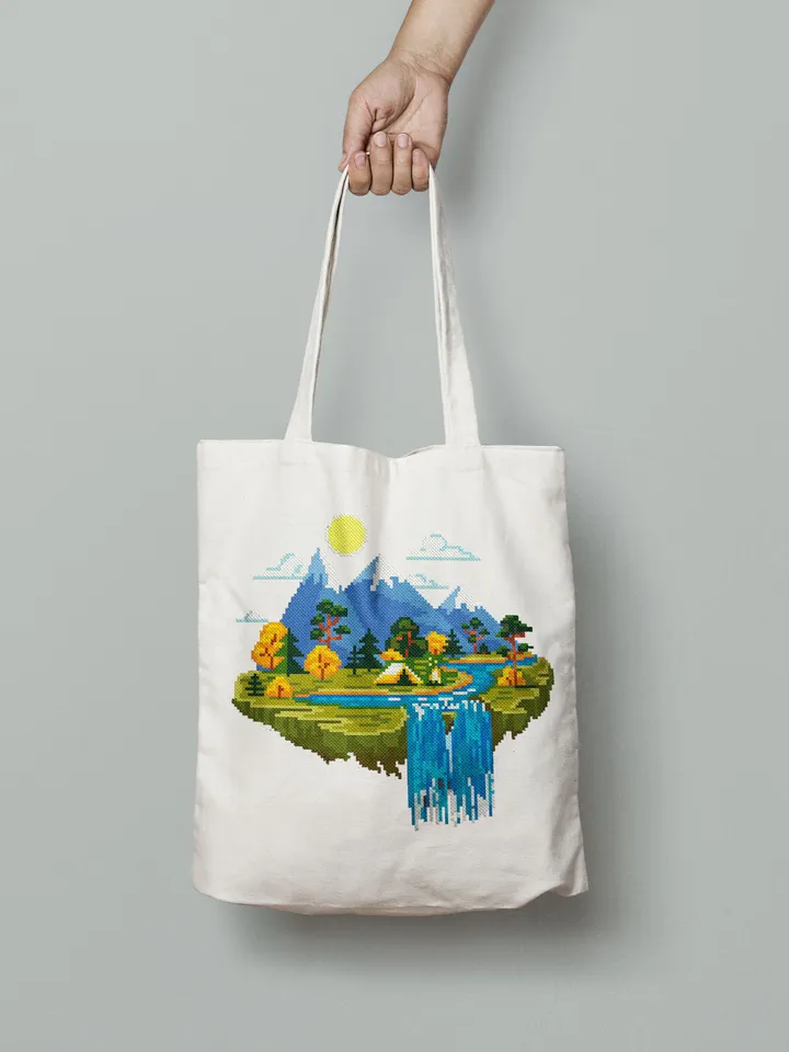 Nature cross stitch pattern download PDF Camping tent digital PDF Mountain landscape cross stitch Adventure awaits Summer travel stitch #L41