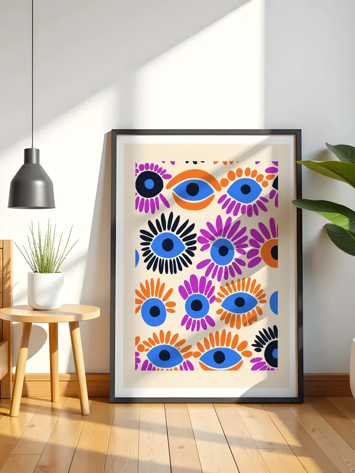 Retro Eye Art Print, Groovy Abstract Wall Art, Colorful Illustration Poster, Minimalist Eye Poster, Instant Digital Download, crayz eyes
