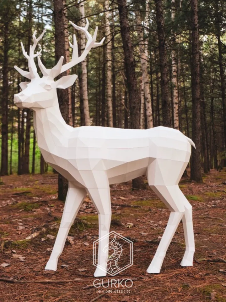Papercraft Deer 1500mm, Digital Template, PDF Download, Gurko, 3D LowPoly, Pepakura, DIY Origami Sculpture, Paper Party Decoration, DIY Gift