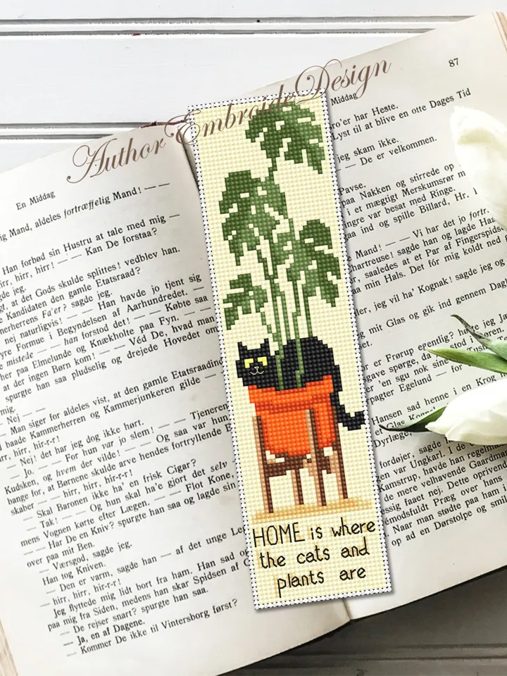 Cat bookmark cross stitch pattern download PDF Black cat cross stitch chart, Bookmark digital pattern PDF, Monstera, Home sweet home #B321