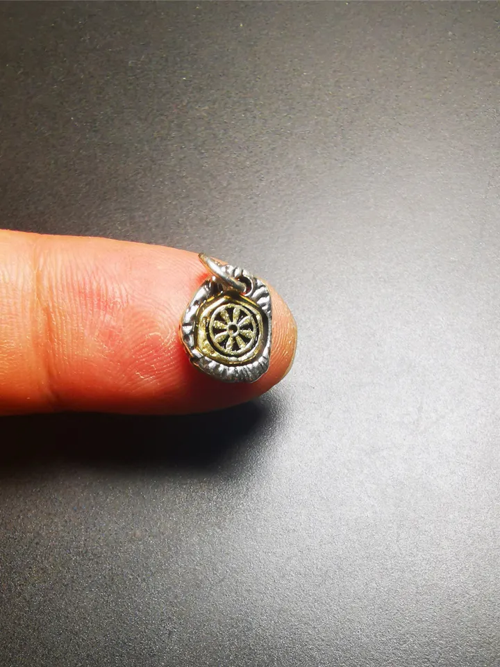 Gandhanra Tibetan Buddhist Amulet,Lucky Wheel Pendant for Prayer Bead, Mala Accessories,Sterling Silver Gold Plated,Tibetan Jewelry