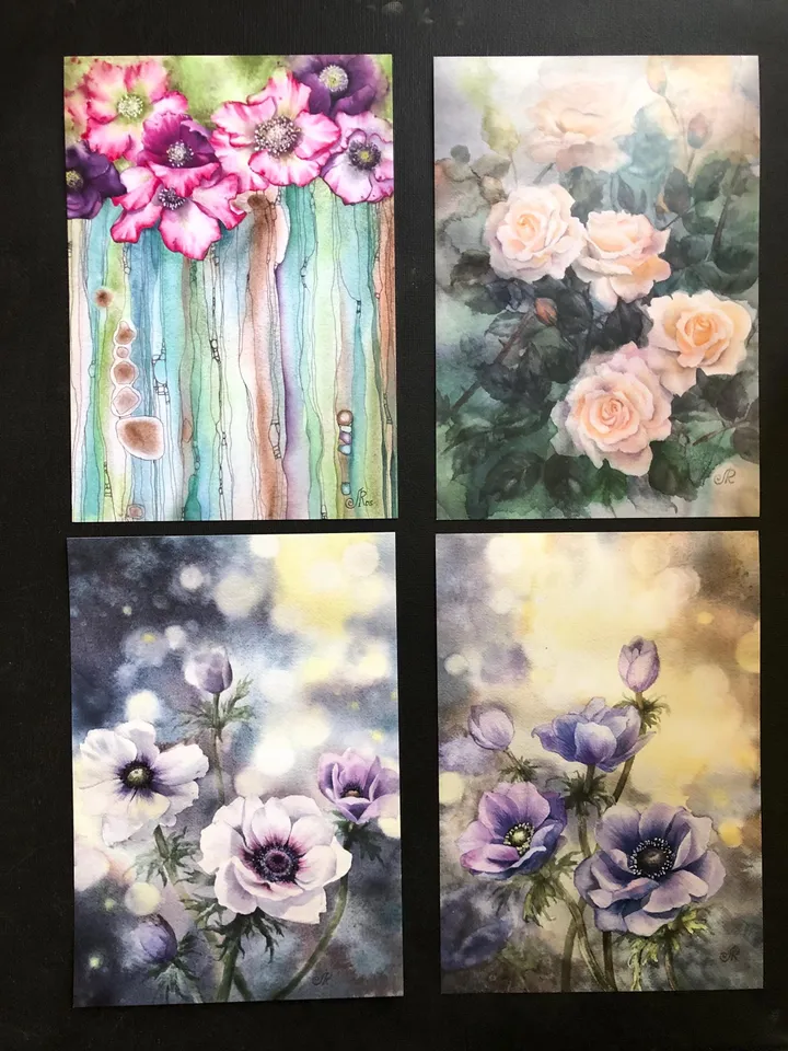 Flowers Watercolor Prints Set of 4 Floral Ptints Wildflowers Painting