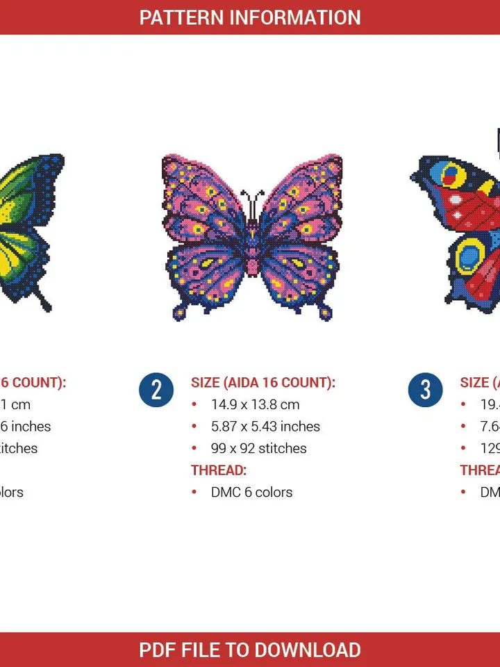 Butterfly Bundle of 3 Cross stitch pattern | Embroidery Pattern | Instant Download | Embroidery Designs