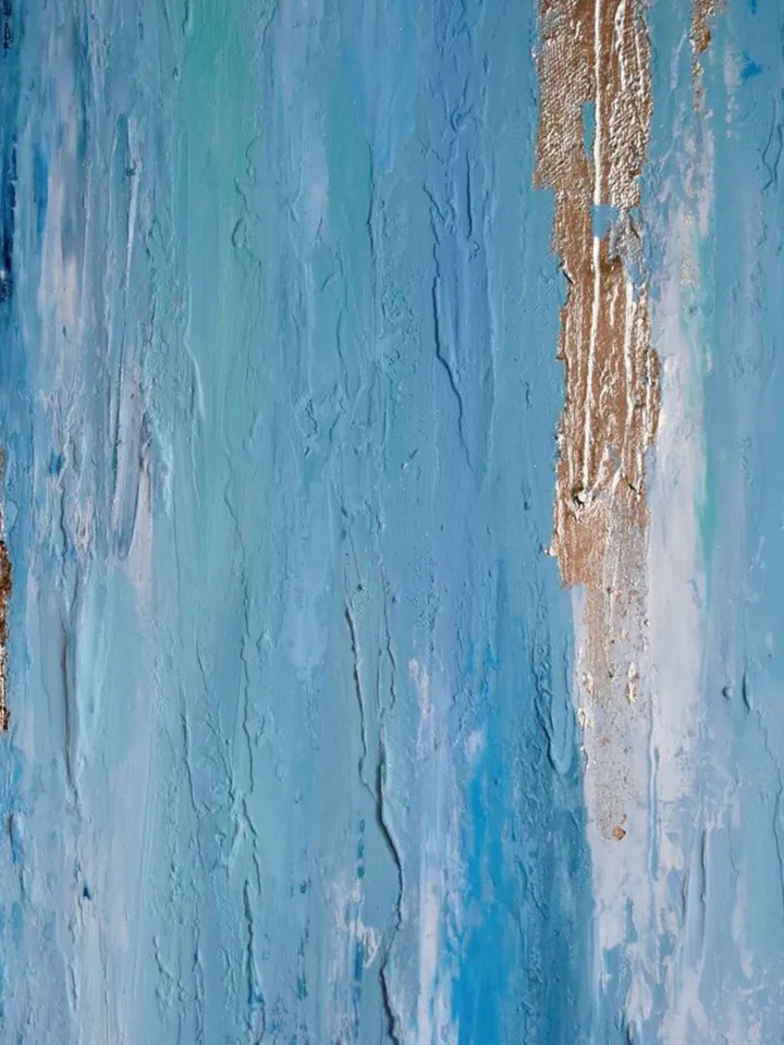 Blue Turquoise and Gold Abstract Wall Art Modern Original Oil Painting on Canvas