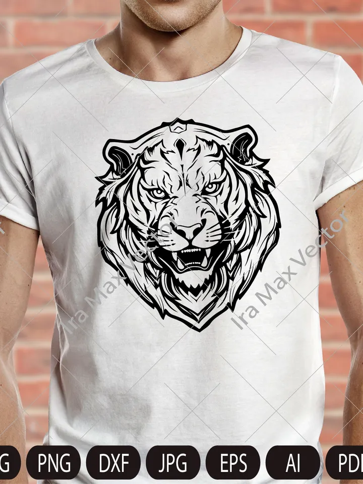 Angry tiger roaring face outline clipart , Tiger svg, Tiger heraldic, Tiger head, Tiger face, cut file, sublimation