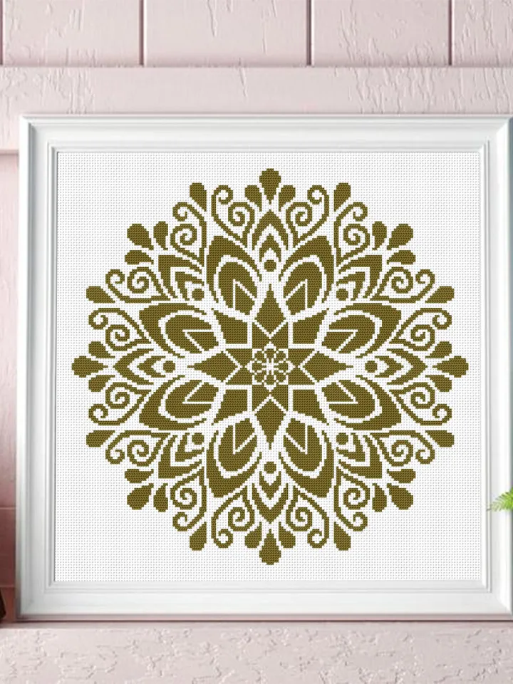 Mandala cross stitch pattern download PDF Simple mandala digital Monochrome cross stitch Modern mandala ornament cross stitch chart #M180