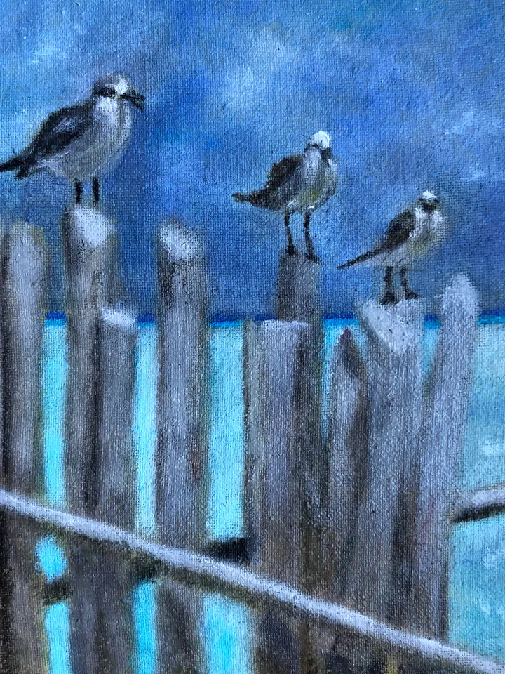 Seagulls original oil modern painting wall art 5x8 inches