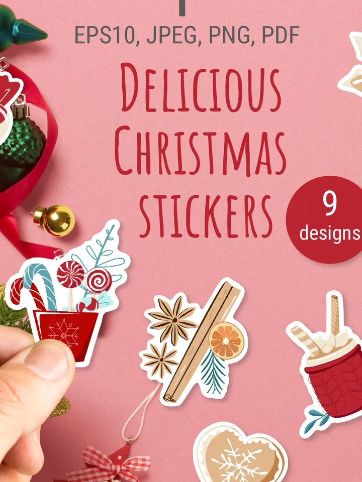 Delicious Christmas stickers pack. Print and cut