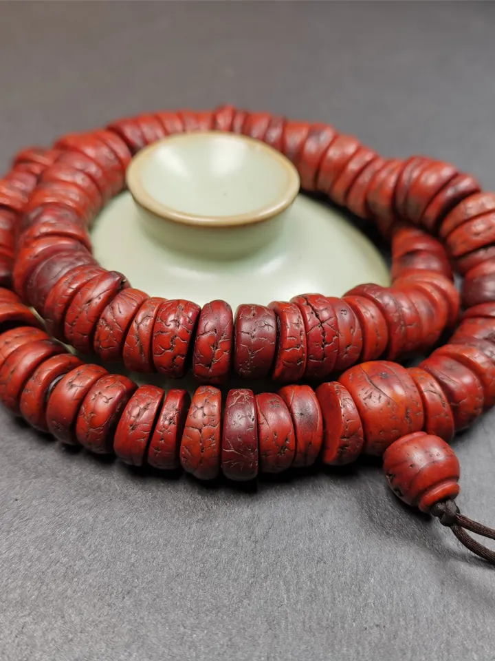 Gandhanra Antique 108 Bodhi Beads Mala,Old Prayer Beads Necklace,Diameter 14mm,Circumference 44 cm
