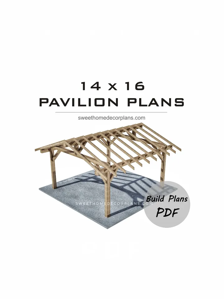 Diy 14 x 16 gable pavilion plans pdf. Carport plans. Pergola patio plans. Backyard pavilion plans for outdoor. Wooden gazebo plans.
