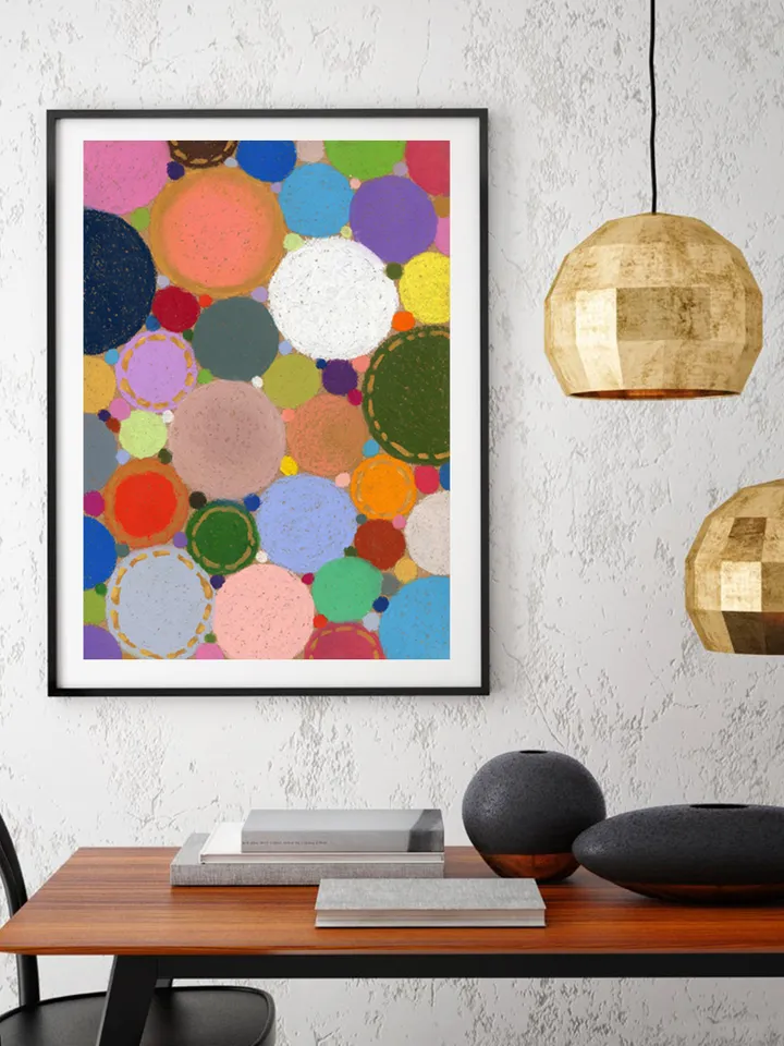 Printable pattern Abstract colored circles, Large poster, Digital file, Home decor, Art print, Color oil pastel painting