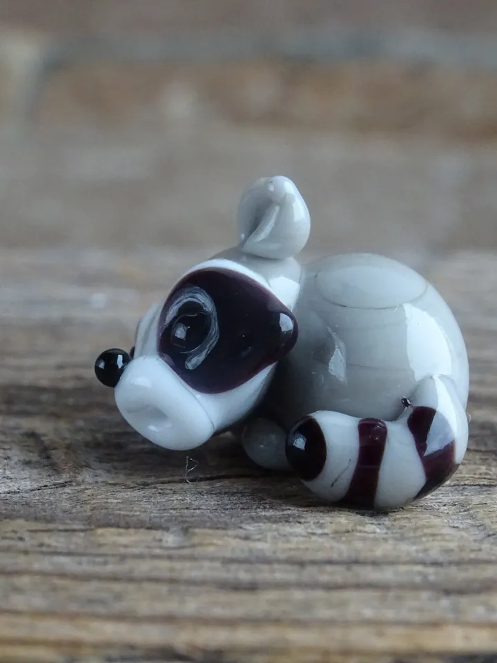 GLASS FIGURINES Raccoon gift Fairy garden raccoon figurine miniature Raccoon sculpture Tiny glass animals Blown glass art raccoon ornament