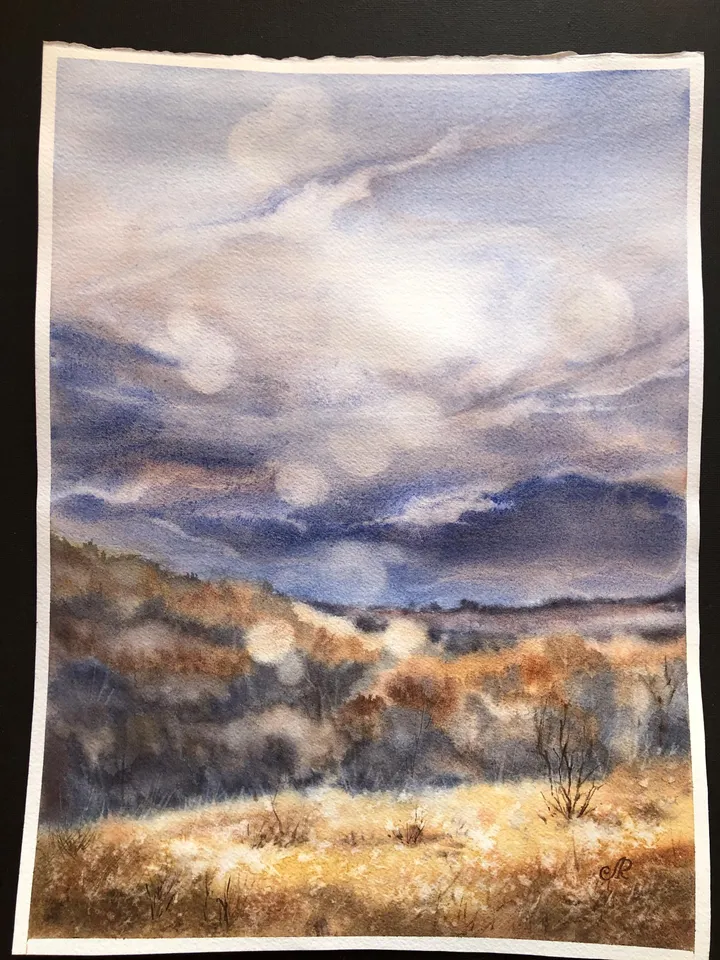 Landscape Original Watercolor Painting Autumn Painting