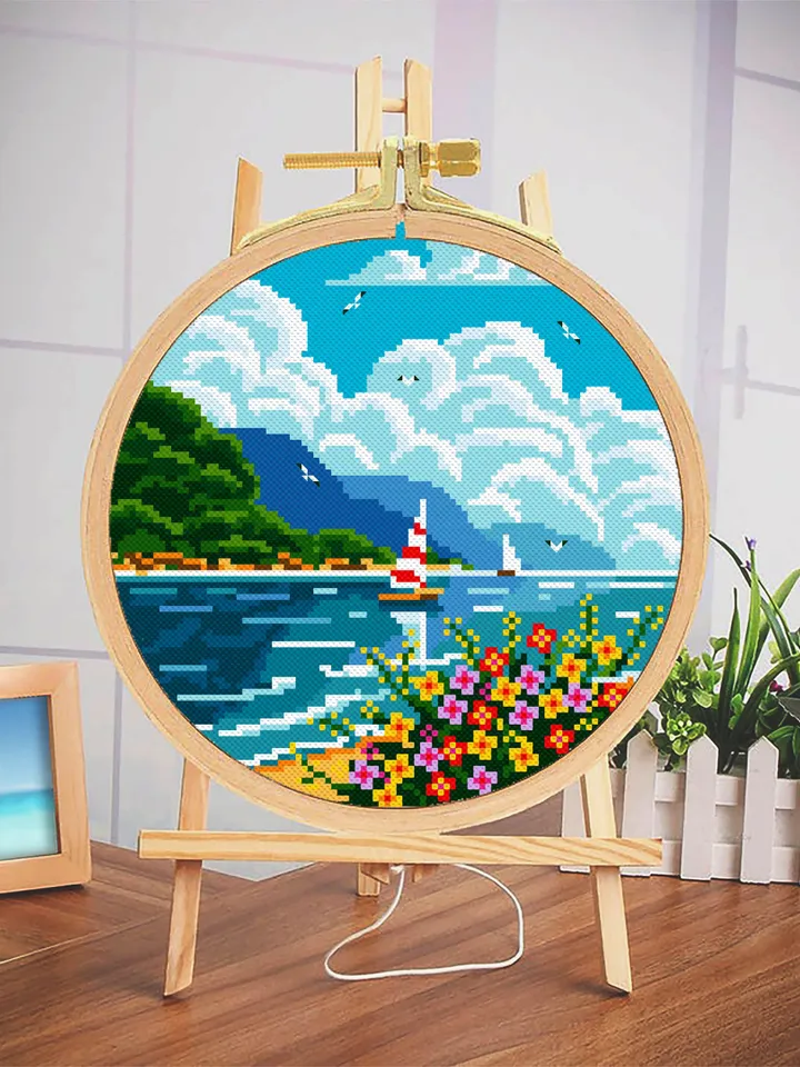 Nature cross stitch pattern download PDF Sea beach cross stitch chart Summer modern landscape cross stitch sampler DIY Hawaii home decor #L2