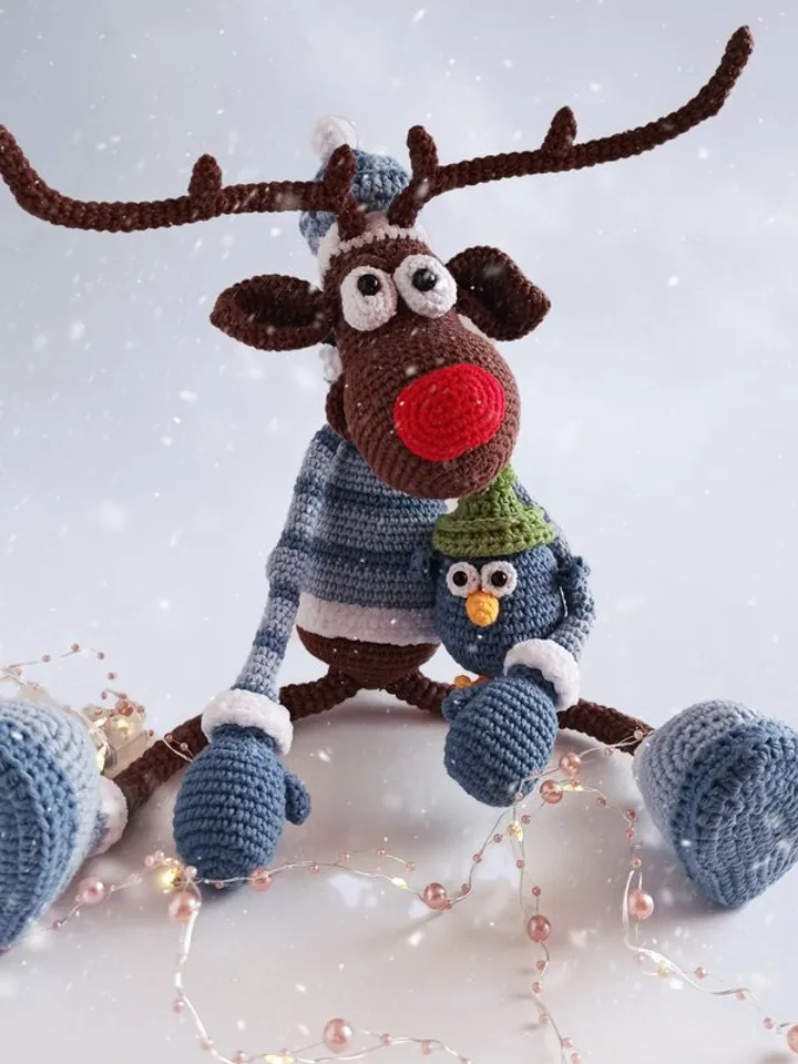 Crochet deer Rudolph, Xmas home decor, Xmas gift, amigurumi toy deer,stuffed toy
