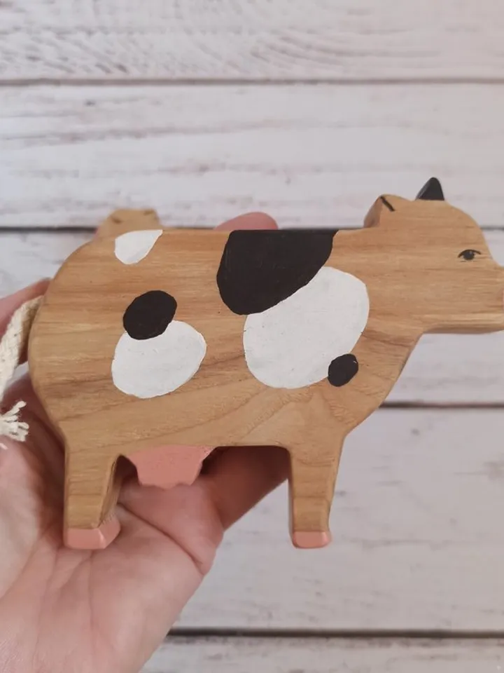 Wooden toys cow and calf,farm animals wooden figurines, education toys for toddl