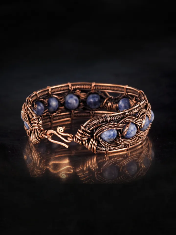 Copper wire wrapped sodalite bracelet 7th Anniversary gift