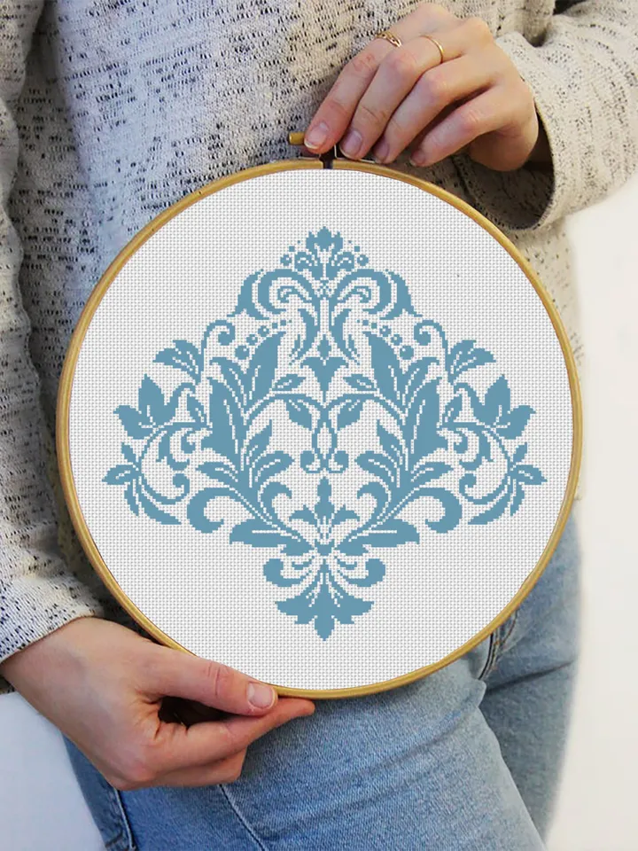 Floral damask ornament cross stitch pattern PDF download Flower mandala cross stitch chart, Damask pattern digital PDF, Floral scroll #M257