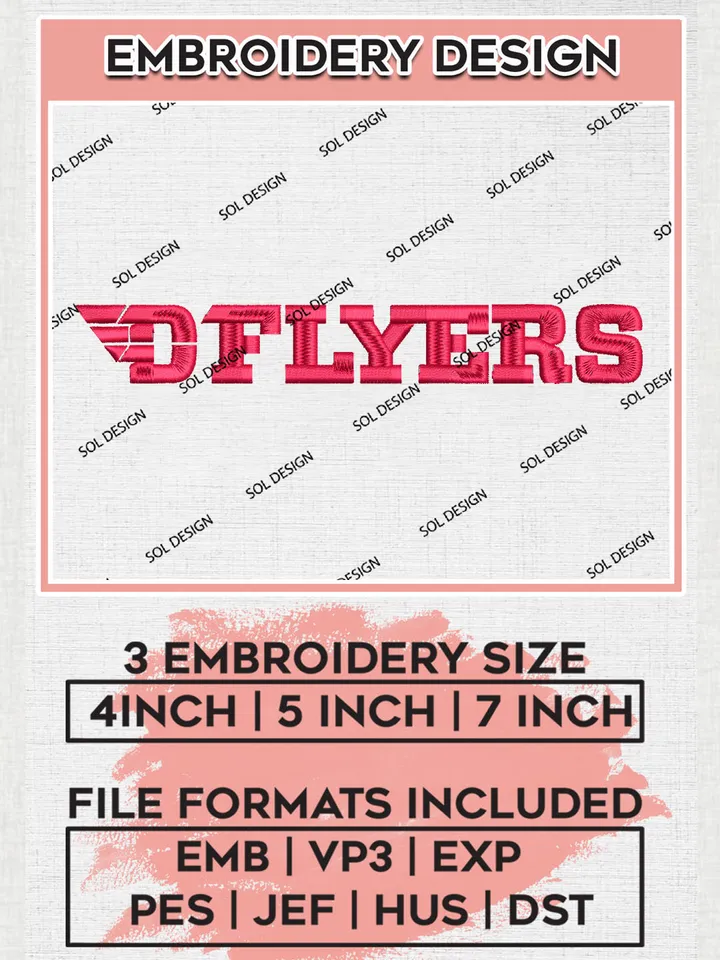 NCAA DFlyers College Team Writing Logo Embroidery Design Files, NCAA Dayton Flyers Machine Embroidery, NCAA Teams, 3 sizes, NCAA Machine embroidery designs, Digital Download