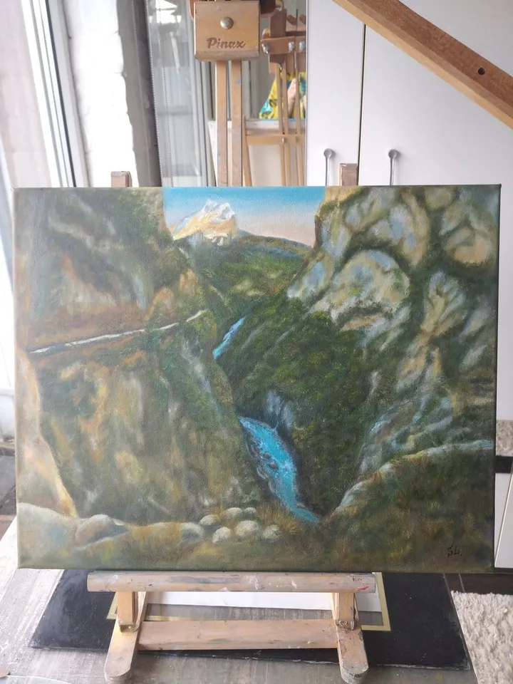 Oil Painting Caucasus Mountains Wall Art Landscape Gorge Original Art 20x16 inch