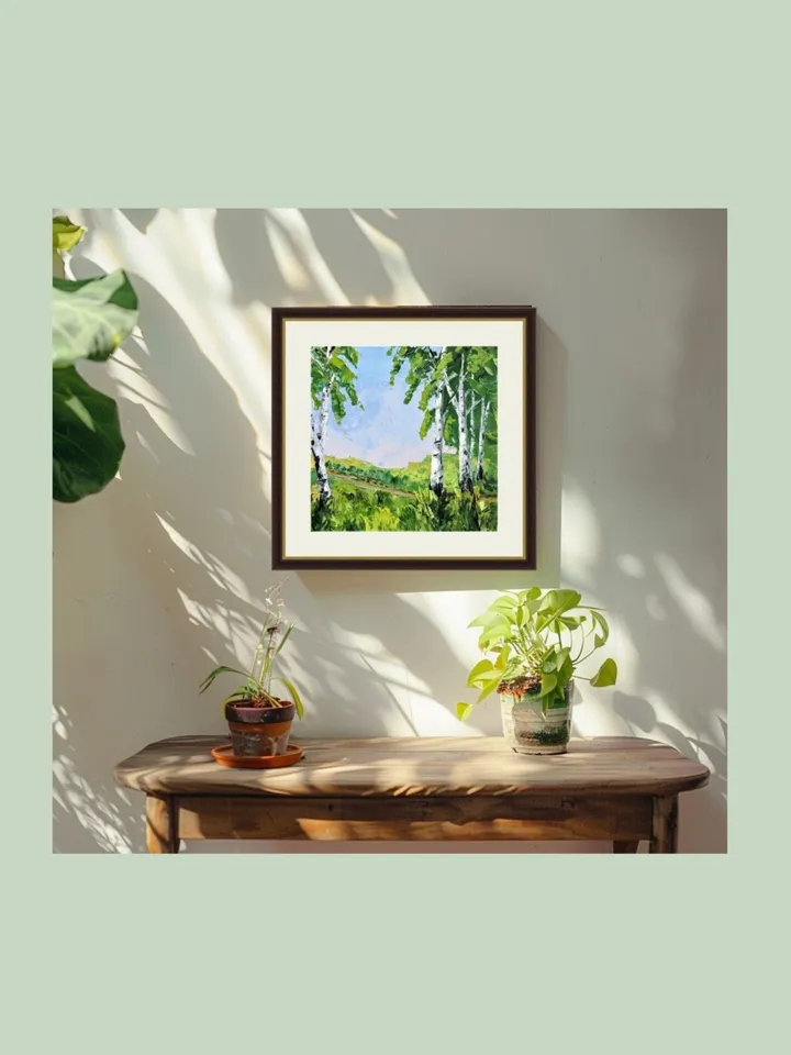 Original Oil Painting Landscape with Birch Trees Summer Birch Forest Mini Artwork