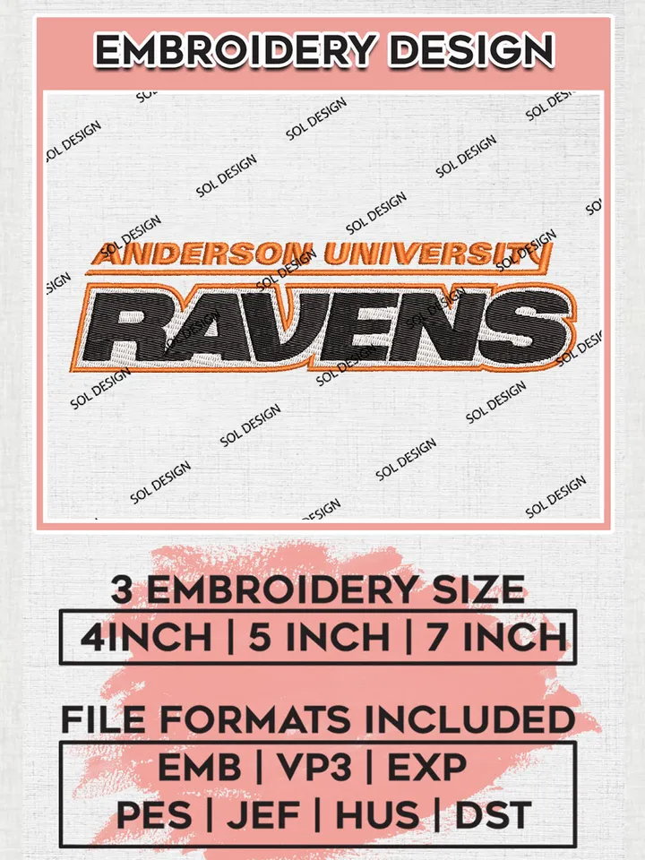 NCAA Anderson Uni.versity Ravens Team Logo Embroidery Design Files, NCAA Anderson Ravens Machine Embroidery, NCAA Teams, 3 sizes, NCAA Machine embroidery designs, Digital Download