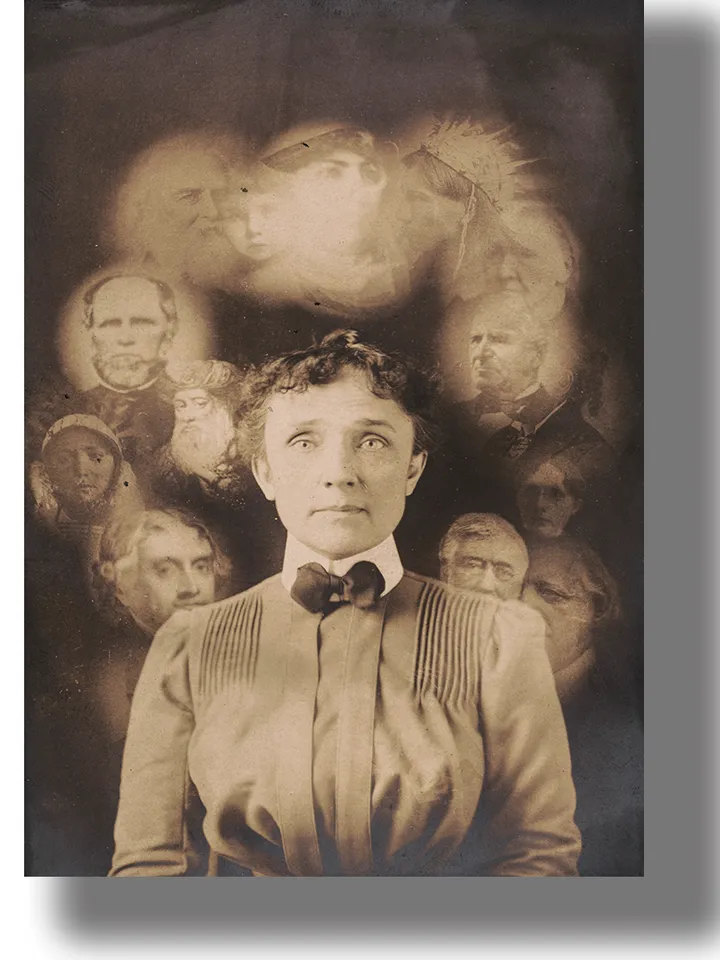 Vintage image with the faces of spirits.