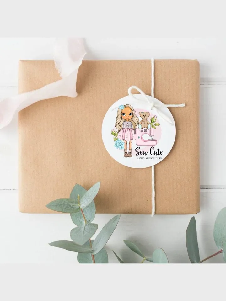 Cute sewing premade logo design with doll