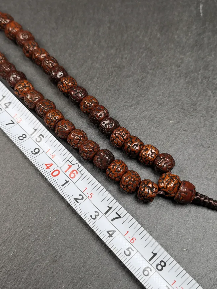 Gandhanra 108 Tibetan Rudraksha Beads Mala,Prayer Beads Necklace,Rosary Beads for Meditation,Diameter 0.35", Circumference 35"