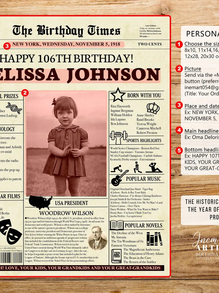106th birthday, woman celebrates 106th birthday, 1918 birthday gift, 106 birthday newspaper, happy 106th birthday, 1918 birthday ideas