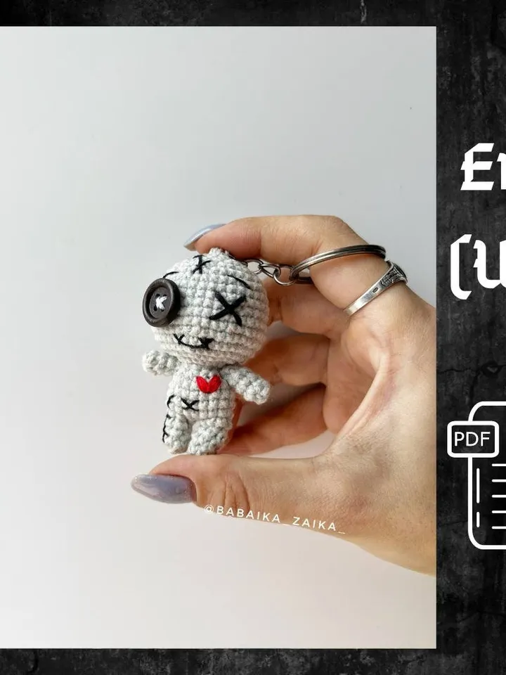 PDF Crochet Voodoo Doll Pattern, Keychain Pattern Amigurumi, Cute Voodoo Doll, little goth doll, baby voodoo, Amigurumi Voodoo Doll tutorial