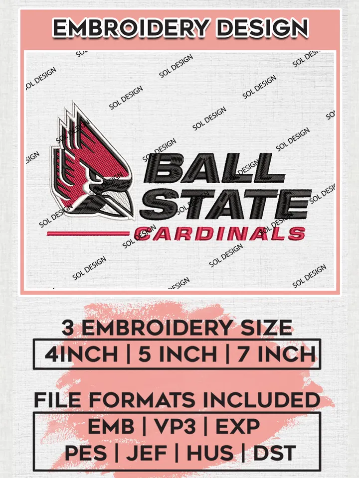 Ball State Cardinals Team Logo embroidery designs, NCAA Ball State Cardinals Logo Machine embroidery designs, NCAA Team Logo embroidery designs, NCAA Game Day Machine embroidery designs, Digital Download