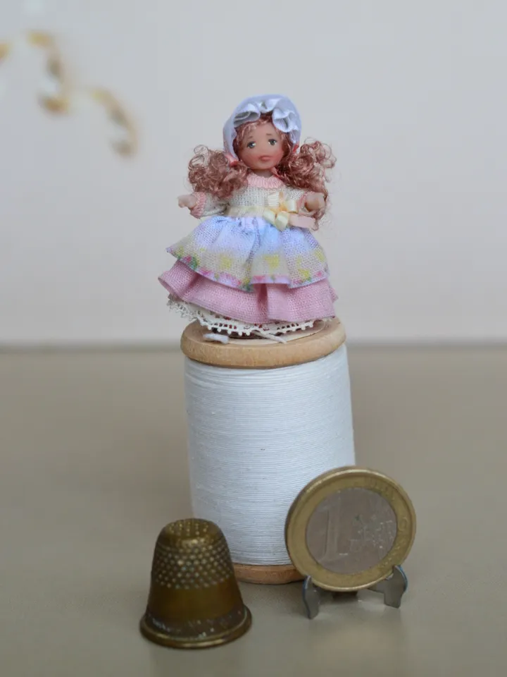 Miniature doll in 24th scales. Handmade doll toy. Miniature for dollhouse.