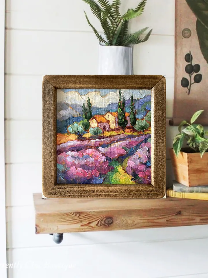 Lavender Fields Painting Tuscany Original Art Landscape Oil Painting Impasto Small Artwork 6x6 Tuscan Serenity Painting Wild Flowers