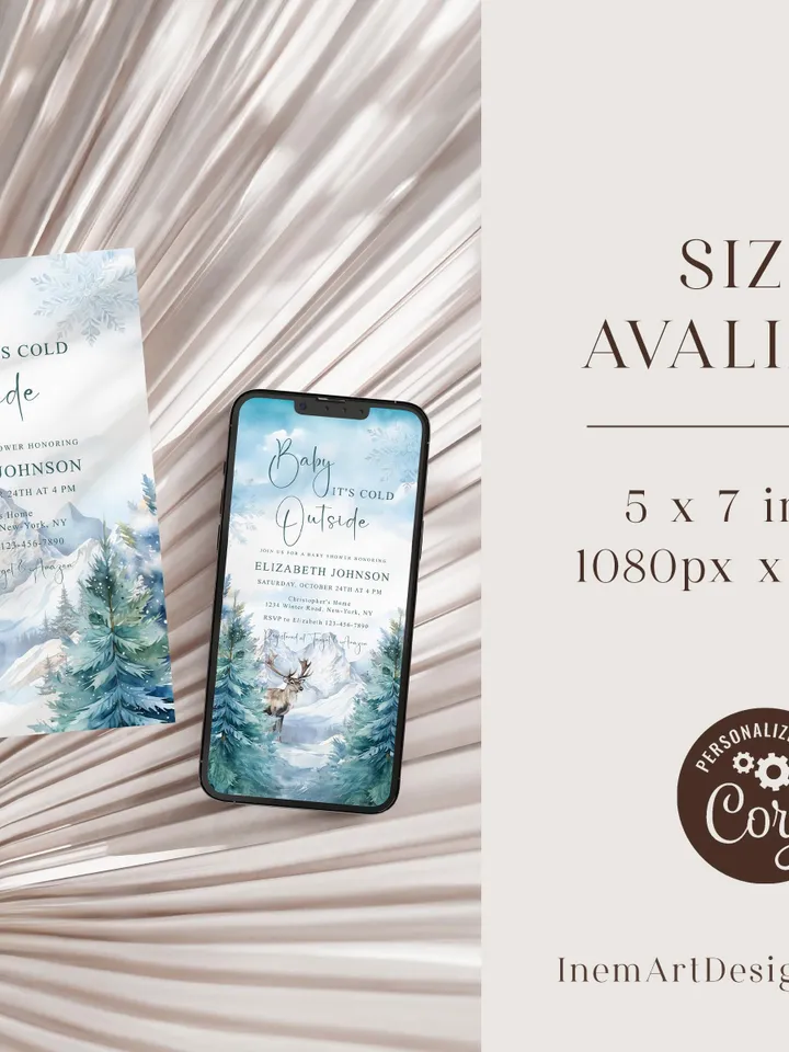Baby it's cold outside invitation, Winter baby shower invitation, Winter wonderland baby shower, Baby shower invitation template - i127