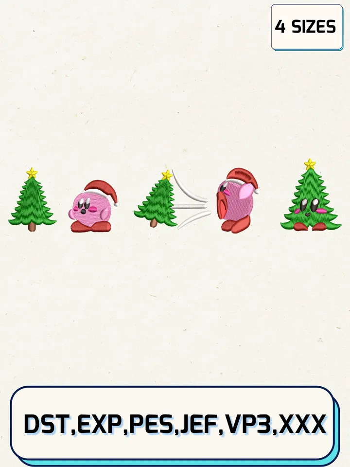 Funny Kirby Christmas Tree Embroidery Design,Christmas Embroidery Designs,Machine Embroidery Files,Kirby Embroidery Design,4 Sizes