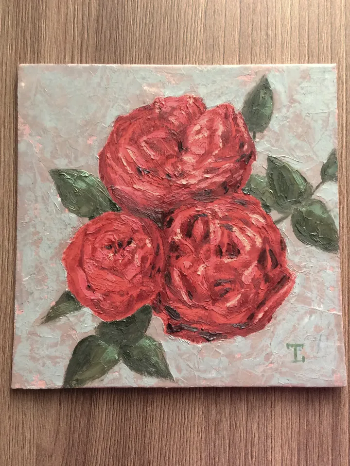 "Red Roses" oil small impasto painting flower stilllife original wall art picture artwork floral