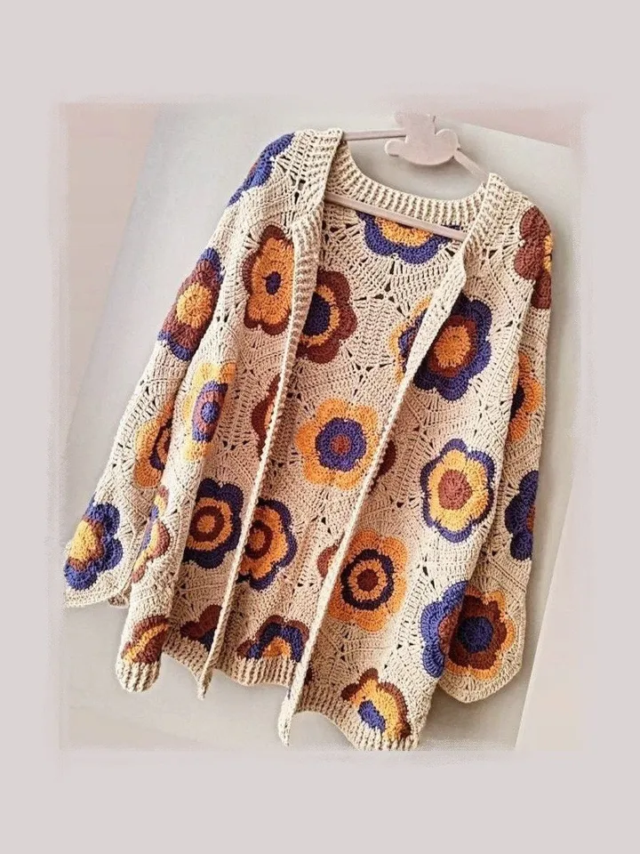 Crochet cardigan pattern,  hexagon cardigan crochet,  granny squares cardigan, daisy flower cardigan , motif cardigan crochet