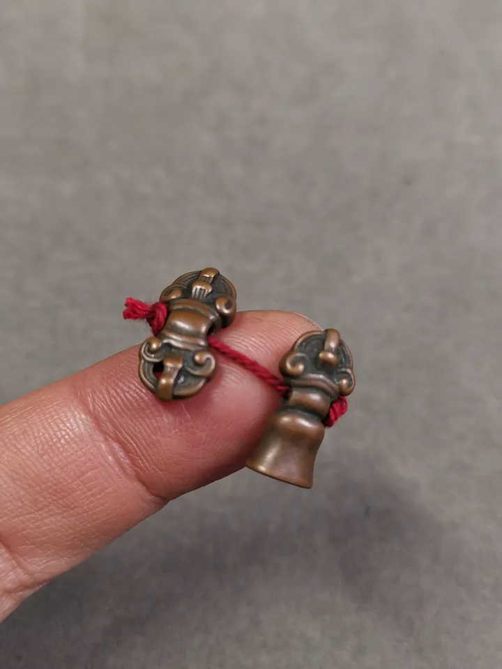 Gandhanra Handmade Tibetan Amulet Pendant,Mini Vajra and Dorje Bell, Mala Marker Bead Accessories, Made of Red Copper
