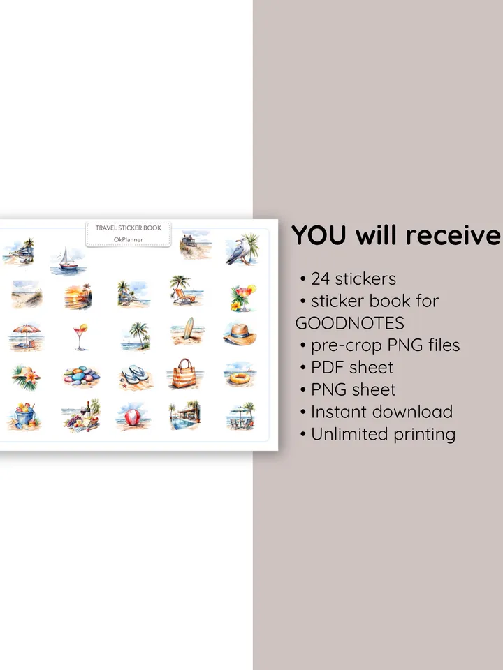Travel Stickers for Planners, Journals,Scrapbooks. Resort vacation stickers. Pre-crop GOODNOTES stickers. Summer planner