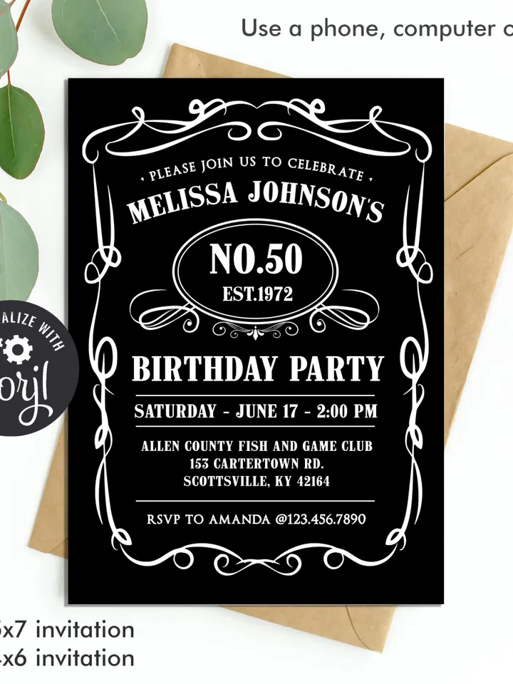 Whiskey Birthday Invitation, Men Birthday Invitation, Adult Birthday Invitation, 50th Birthday Party Invitation, Editable Template