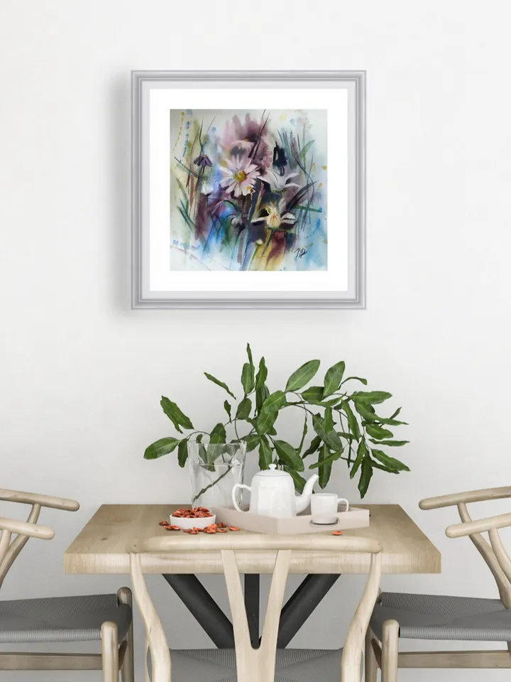 Daisy Painting Floral original art 12 by 12 White Flower watercolor square wall art aquarelle by Natalia Plotnikova